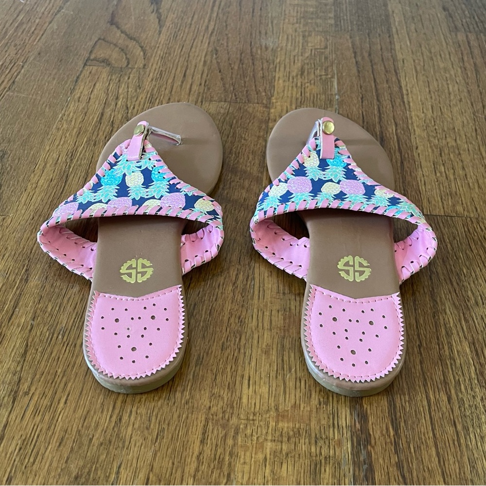 Simply Southern Pineapple Print T-Strap Sandals, Size 7